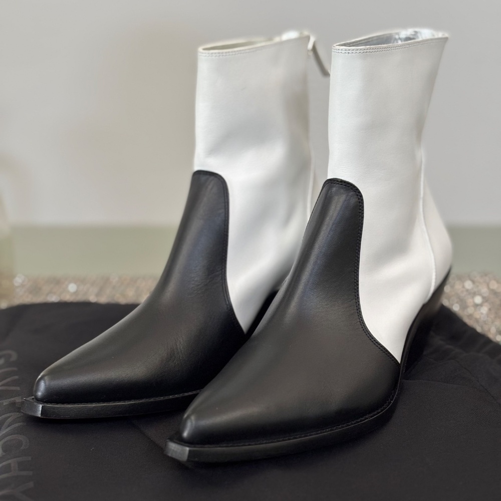 Givenchy Leather Cowboy Boots Color Block Black and White Western Ankle Bootie